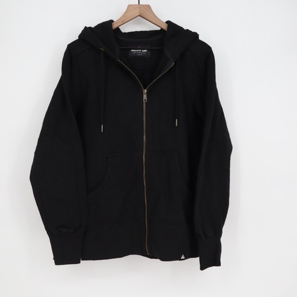 American Giant Hoodie Mens Small Black Full Zip Sherpa Lined Cotton Drawstring